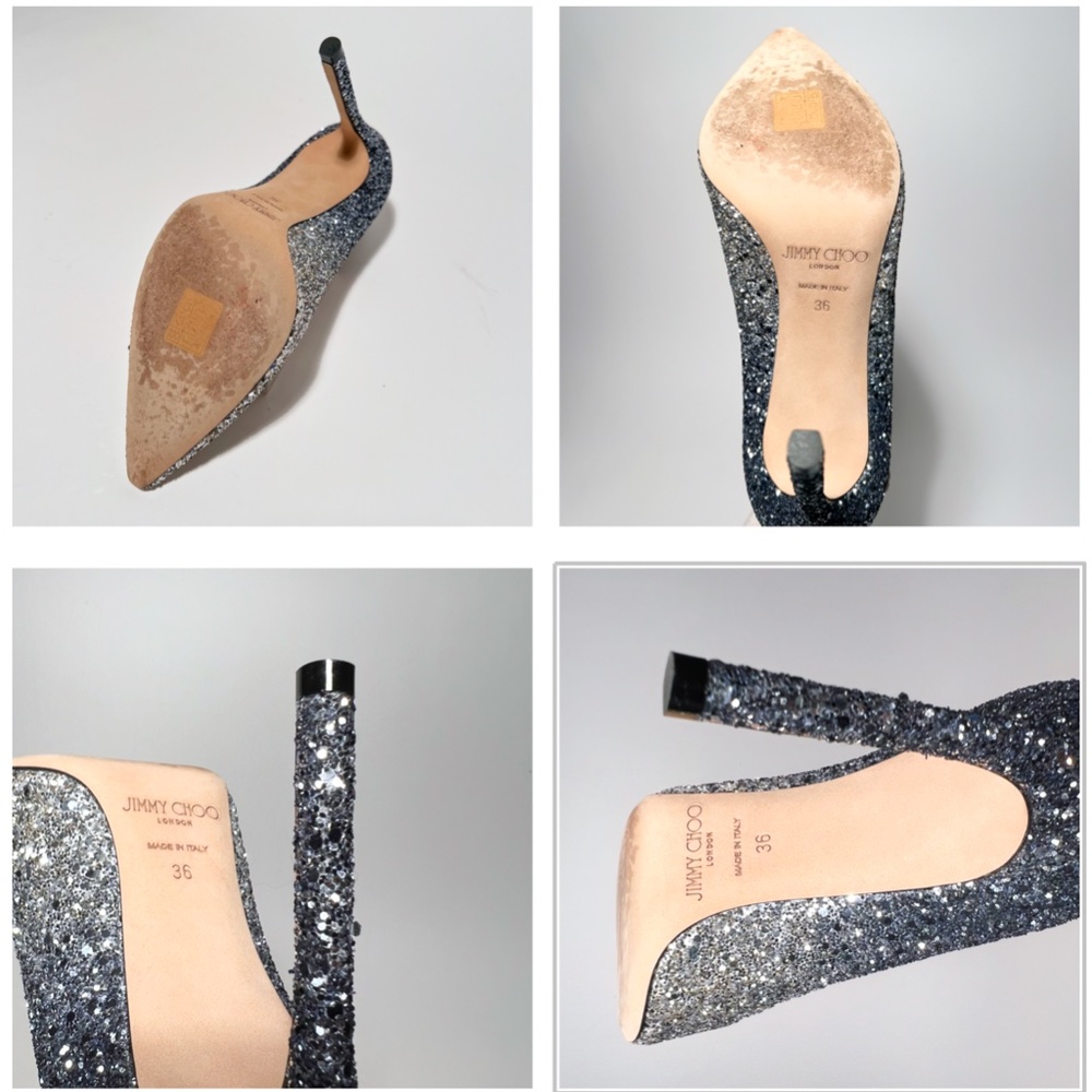 Jimmy Choo Romy 100 Silver Dusk BlueOmbre Glitter EU 36- - Picture 10 of 13